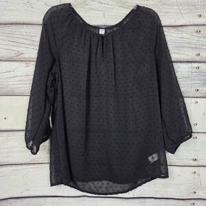Old Navy L Black Swiss Dot Sheer Long Sleeve Top
